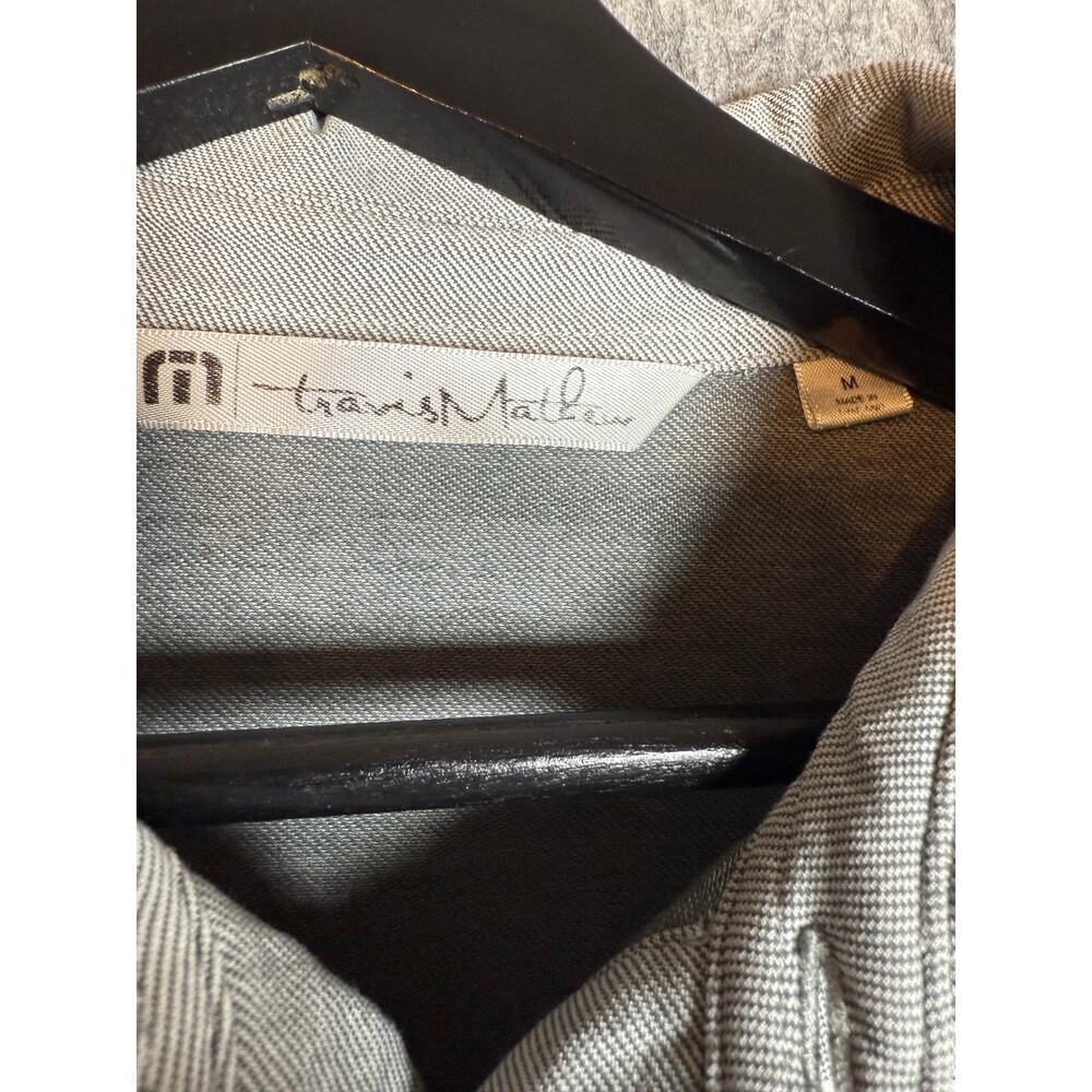 Travis Mathew Polo Shirt Mens Medium Gray Blue Striped Golf Stretch Preppy - Picture 5 of 9